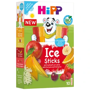 Bio Ice Stick Fruit Juice and Fruit Puree Popsicles, Ages 3+, 10 pieces x 40 ml, Hipp