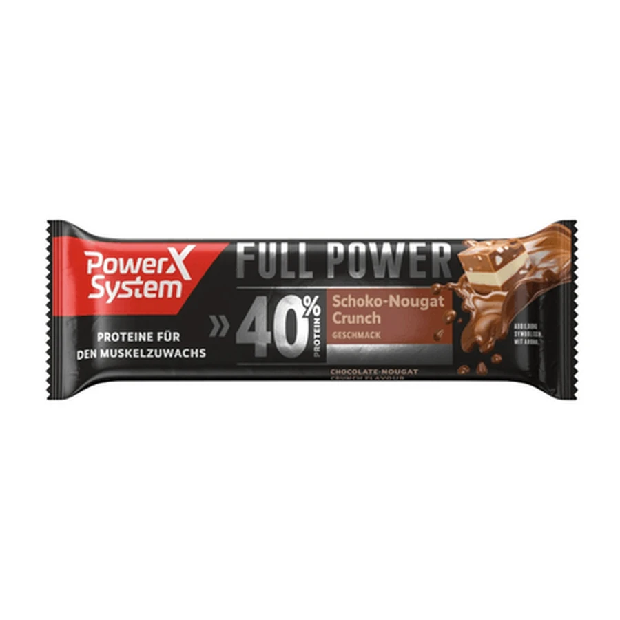 Protein Bar with Milk Chocolate Glaze and Full Power Vitamins, Chocolate-Nougat, 70 g, PowerX System