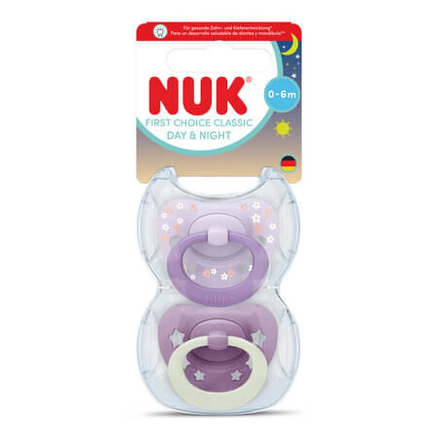 Day&Night First Choice Classic Pacifier Set, Pink, 0–6 Months, 2-Pack, Nuk
