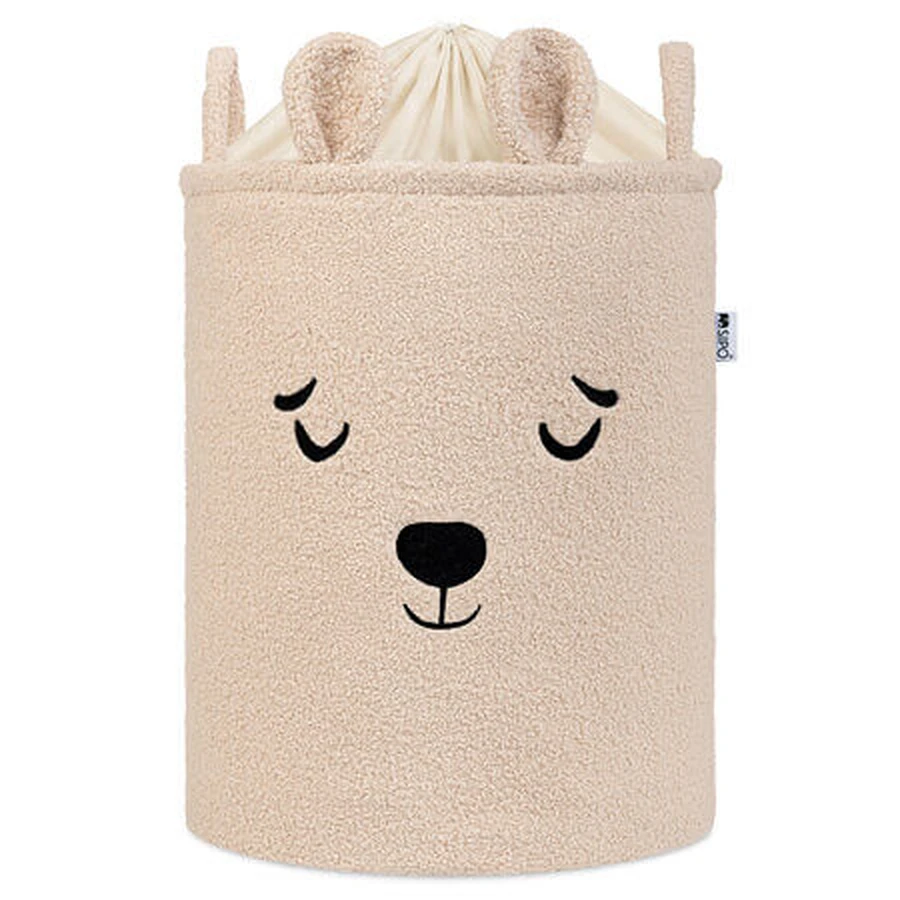 Panier de rangement pliable, 43 L, beige, ours en peluche bouclé, Sipo