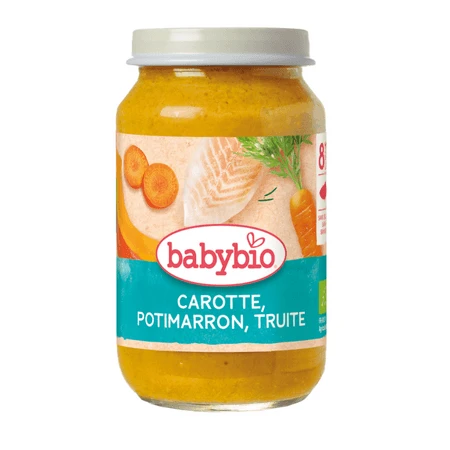 Biologische puree van wortel, pompoen en forel, vanaf 8 maanden, 200 g, Babybio