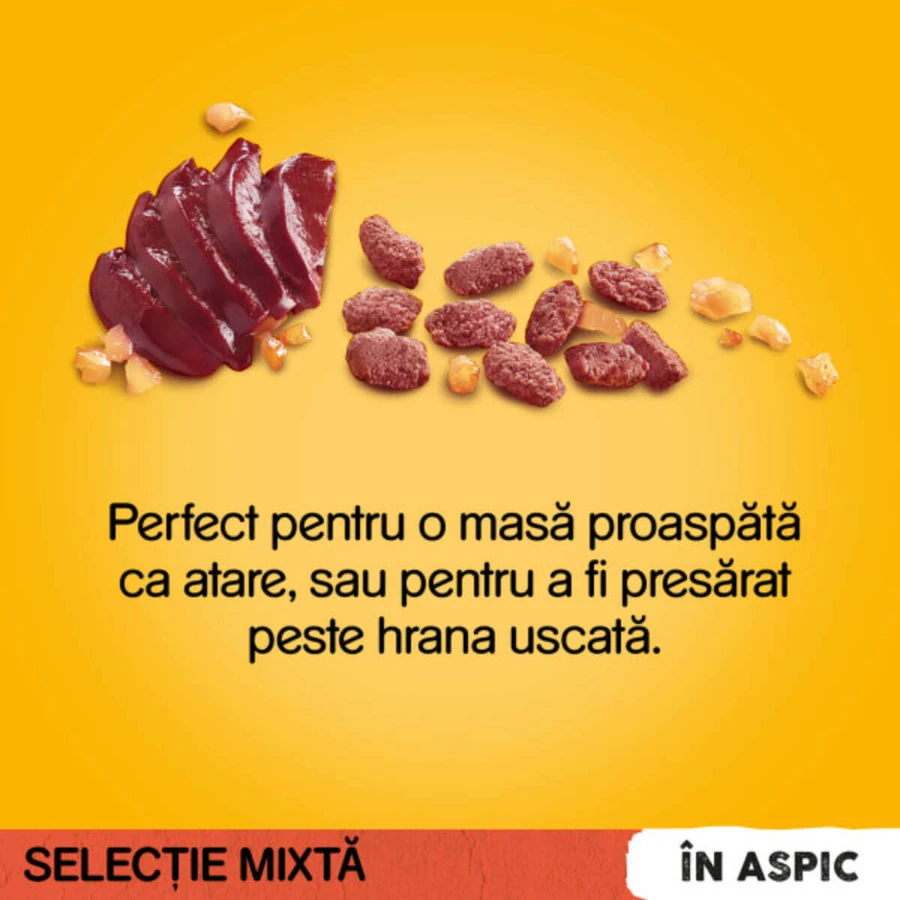 PEDIGREE Selectie Mixtă, XS-XL, Vită și Pasăre, plic hrană umedă câini, (în aspic), multipack, 100g x 4buc