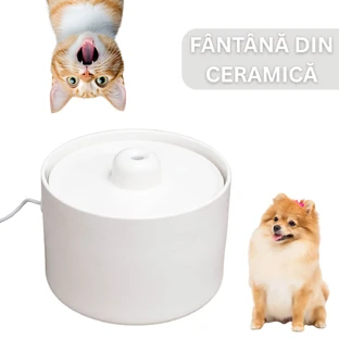 SHAW keramische waterfontein, kattenfontein, rond, filtersysteem, keramiek, beige, 2 l