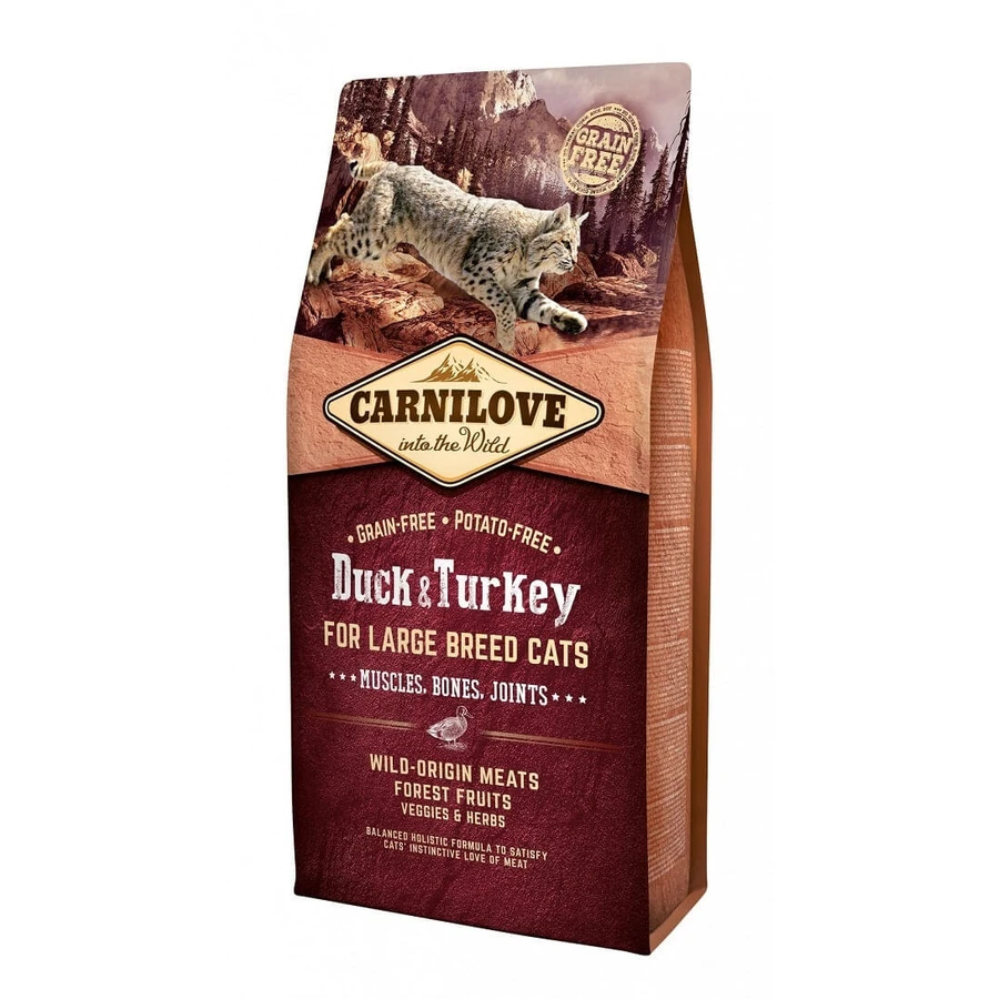 CARNILOVE Adult L-XL, pato y pavo, pienso seco sin cereales para gatos de razas grandes, 2 kg