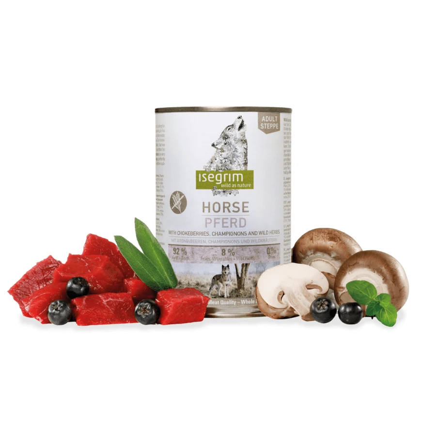 ISEGRIM, XS-XL, Pferd, getreidefreies Nassfutter für Hunde mit einer einzigen Proteinquelle (in Soße), 800 g