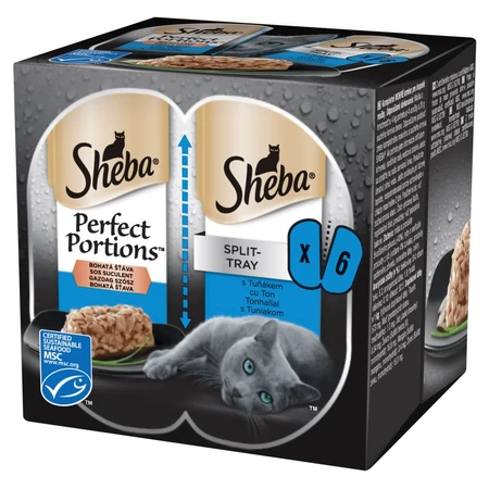 SHEBA Perfect Portions, Thunfisch, Nassfutter für Katzen in Schalen (in Soße), Multipack, 37,5 g x 6