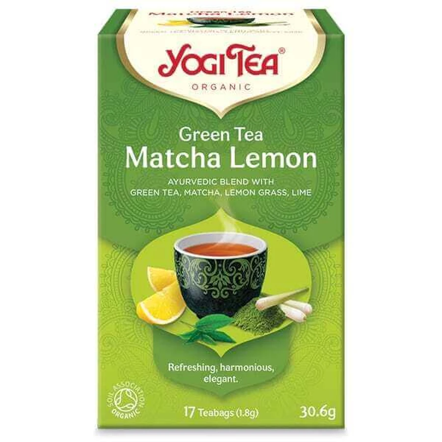 YOGI TEA – Zielona herbata z matchą i cytryną – źródło przeciwutleniaczy i harmonii, 17 saszetek, 30,6 g: ceny i cechy