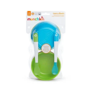 Munchkin | Love-a-Bowls: 4 ciotole con coperchio e 2 cucchiai, per bambini dai 4 mesi in su | Set da 4 pezzi