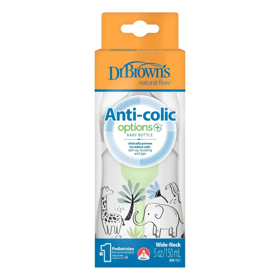 Dr. Brown's | Options+ Anti-Colic Plastic Bottle with Wide Neck, 0m+, Elephant | 150ml