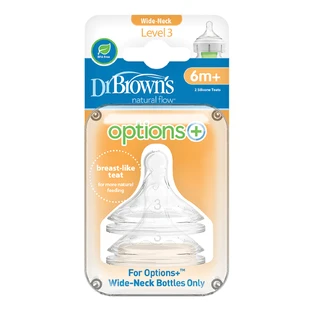 Dr. Brown's | Silikonowa smoczek do butelek z szeroką szyjką, od 6. miesiąca życia, poziom 3 | Zestaw 2 sztuk