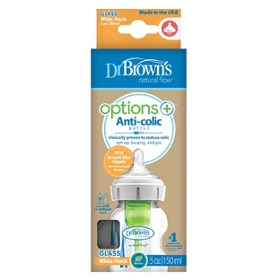 Dr. Brown's | Biberon en verre à col large Options+ anti-coliques avec tétine en silicone 0 mois et plus | 150 ml