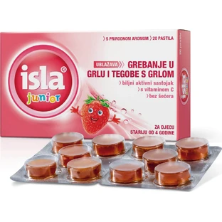 Isla | Junior-Halsbonbons zur Linderung von Halsbeschwerden, Erdbeergeschmack | 20 Stück
