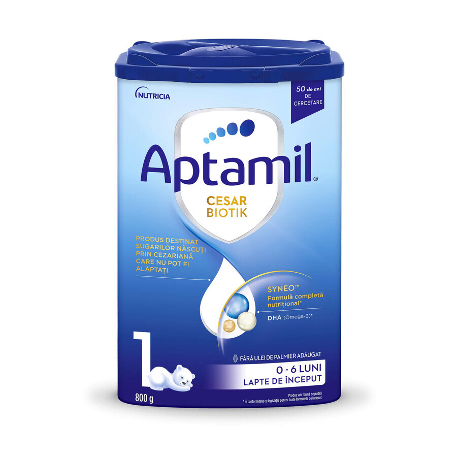 Lapte in polvere Aptamil CesarBiotik 1, 0-6 luni, 800g, Nutricia