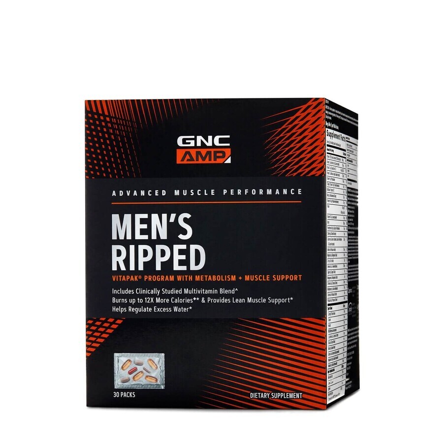 Gnc Amp Men's Ripped Vitapak Multivitaminencomplexprogramma voor mannen, 30 pakjes