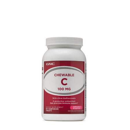 Gnc Kauwtabletten C 100 Mg, Kauwbare Vitamine C Voor Kinderen, Met Bioflavonoïden, Acerola En Appel Poeder,180 Tb