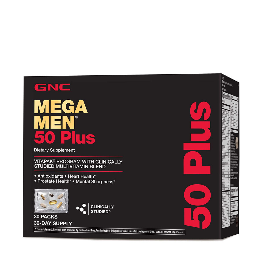 Gnc Mega Men 50 Plus Vitapak Programma, Multivitaminencomplex voor mannen 50 Plus, 30 pakjes