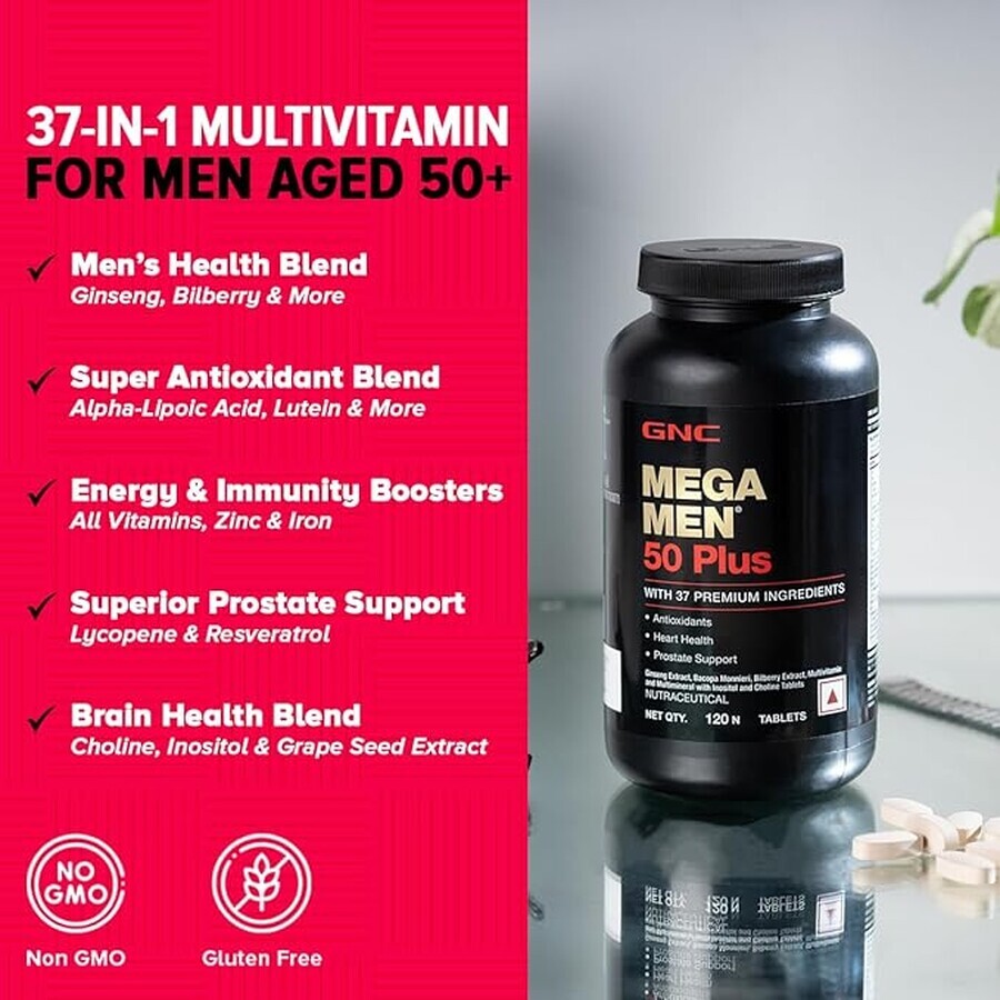 Gnc Mega Men 50 Plus, Multivitaminencomplex voor mannen, 60 Tb