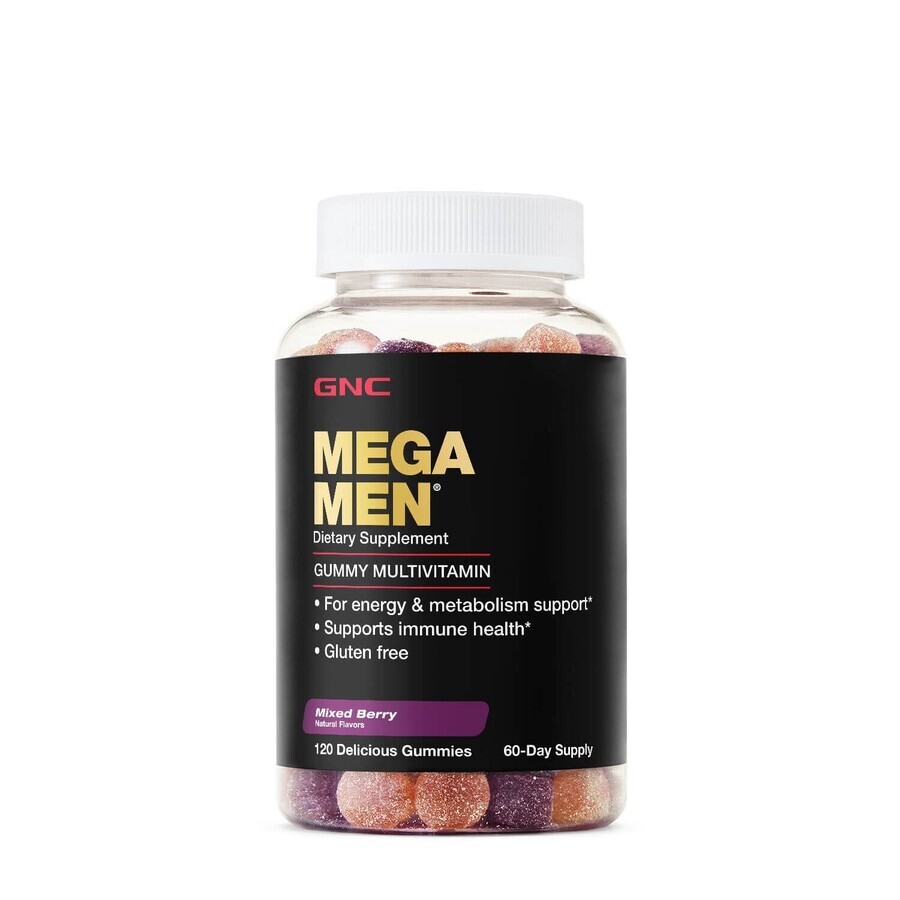 Gnc Mega Men Gummy Multivitamin, gelatine multivitaminiche per uomo con sapore naturale di frutti di bosco, 120 gelatine