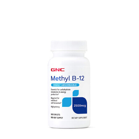 Gnc metil B-12 2500 mcg, vitamina B-12 metilcobalamina, 100 Tb