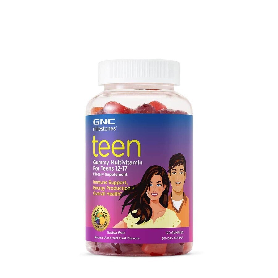 Gnc Milestones Teen, gelatine multivitaminiche per adolescenti 12-17 anni, 120 gelatine