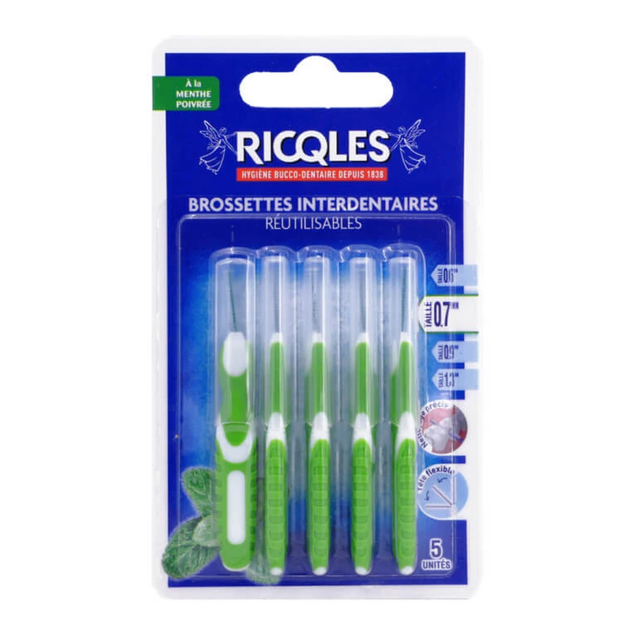 RICQLES 5 CEPILLOS INTERDENTALES REUTILIZABLES DE 0,7 MM