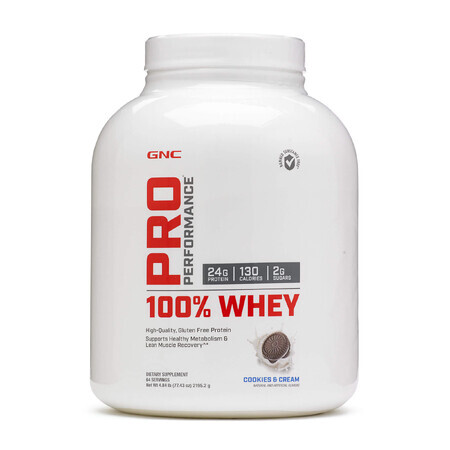 Gnc Pro Performance 100% Whey, Protéines de lactosérum, arôme biscuit et crème, 2195.2g