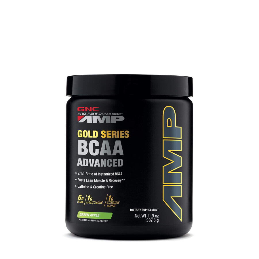 Gnc Pro Performance Amp Gold Series Bcaa Advanced, geavanceerde bcaa-formule met groene appelsmaak, 337,5 g