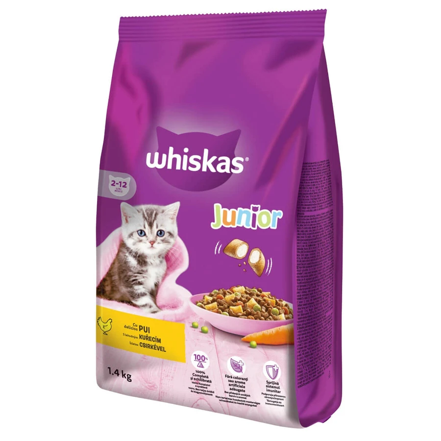WHISKAS Junior, Huhn, Trockenfutter für junge Katzen, 1,4 kg