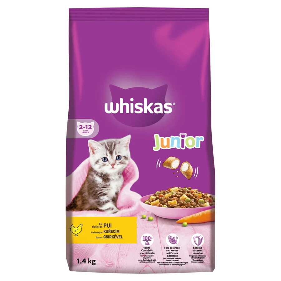 WHISKAS Junior, Huhn, Trockenfutter für junge Katzen, 1,4 kg