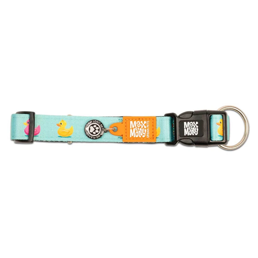MAX & MOLLY Smart ID Ducklings, Hundehalsband, verstellbar, Polyester, blau, Dreizack-Schnalle, S