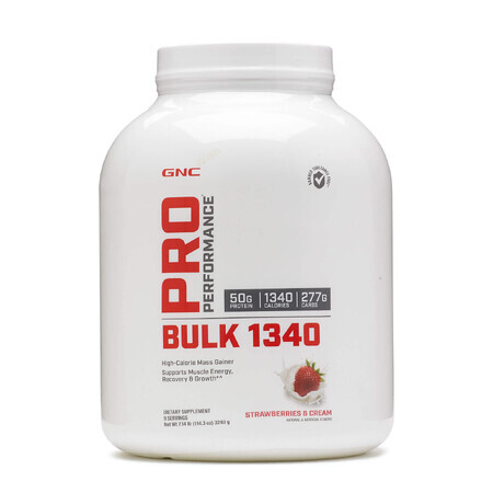 Gnc Pro Performance Bulk 1340, Gainer avec protéines et glucides, saveur fraise, 3294 G