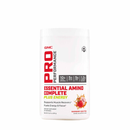 Gnc Pro Performance Essential Amino Complete Plus Energy, Acides Aminés, Arôme Thé Framboise, 450 g