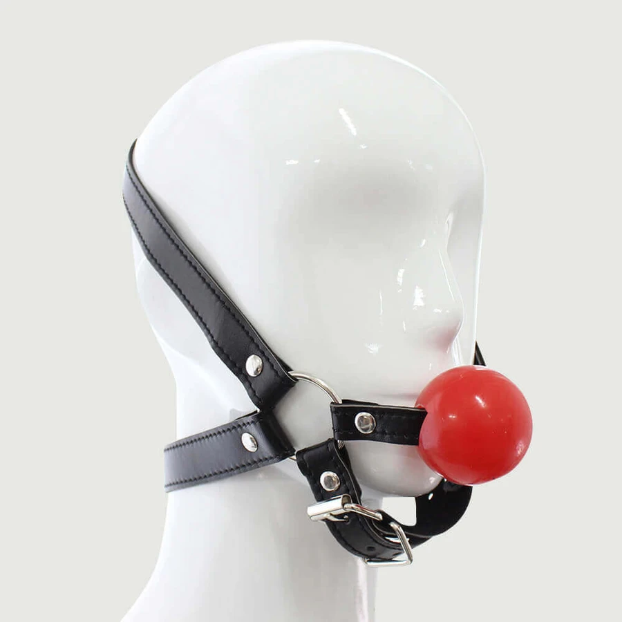 Leder-Kugelknebel mit Kinnriemen – Rot