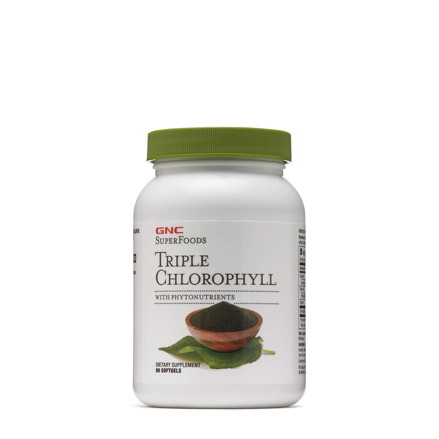 Gnc Superfoods Drievoudig chlorofyl, Drievoudig chlorofyl met fytonutriënten, 90 cps