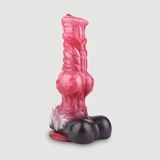 Enorme siliconen dildo in de vorm van een harige wolf, 27 x 9,5 cm - rood