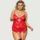 Combinaison grande taille avec menottes en dentelle - Rouge - XL