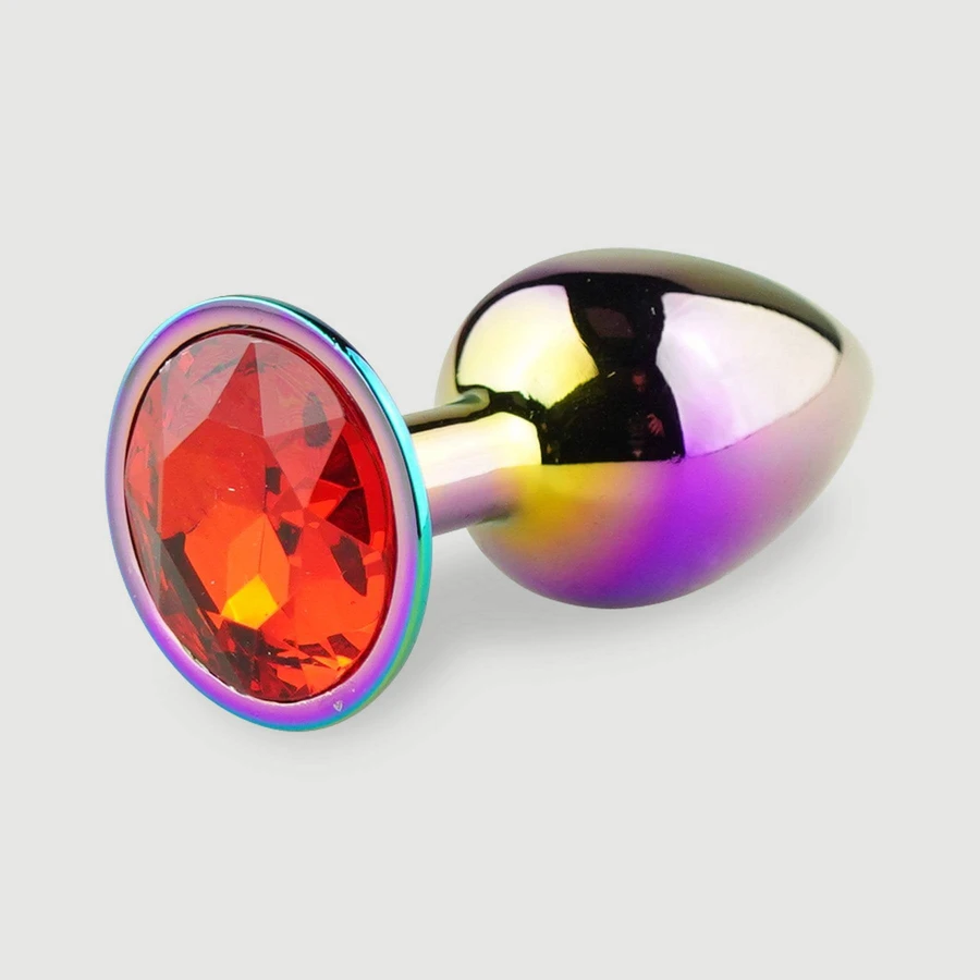Anal Collection: kleine metalen buttplug met rond sieraad - veelkleurig/rood