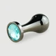 Anal Collection – Plug anal metalic de dimensiuni medii, în formă de lacrimă, cu bijuterie rotundă – Negru/Albastru deschis