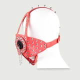 Leather Gag Mask with Studs and O-Ring, Featuring a Removable Plug - Pink