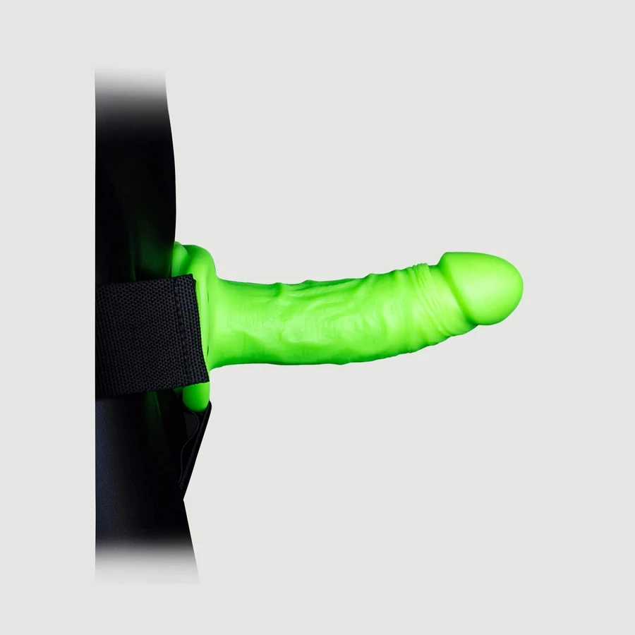 Realistische, holle strap-on die in het donker oplicht, 18 cm - Groen