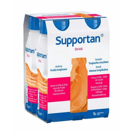 Supportan Nutritional Drink with Tropical Fruit Flavor, 12 x 200 ml, Fresenius Kabi