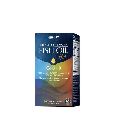 Gnc Triple Strength Fish Oil Plus Coq-10, Huile de poisson plus Coenzyme Q-10, 60 Cps