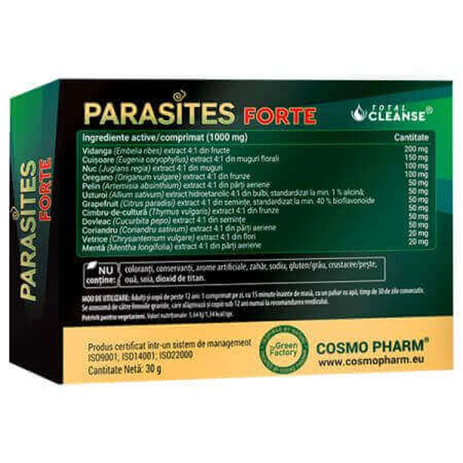Confezione Parasites Total Cleanse, 4x30 compresse rivestite con film, Cosmopharm