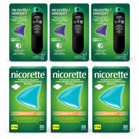 Nicorette Freshmint-spray, 1 mg, 39,6 ml, + 4 mg kauwgom, 90 stuks, McNeil 