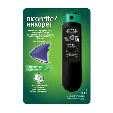 Nicorette Freshmint-spray, 1 mg, 39,6 ml, + 4 mg kauwgom, 90 stuks, McNeil 