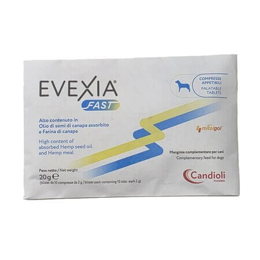 Evexia Fast voedingssupplement voor honden met hennepolie, 10 tabletten, Candioli Pharma