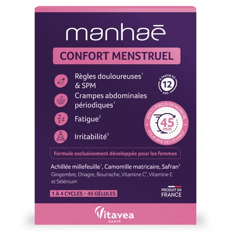 Voedingssupplement voor menstruatiecomfort, 45 vegetarische capsules, Manhae