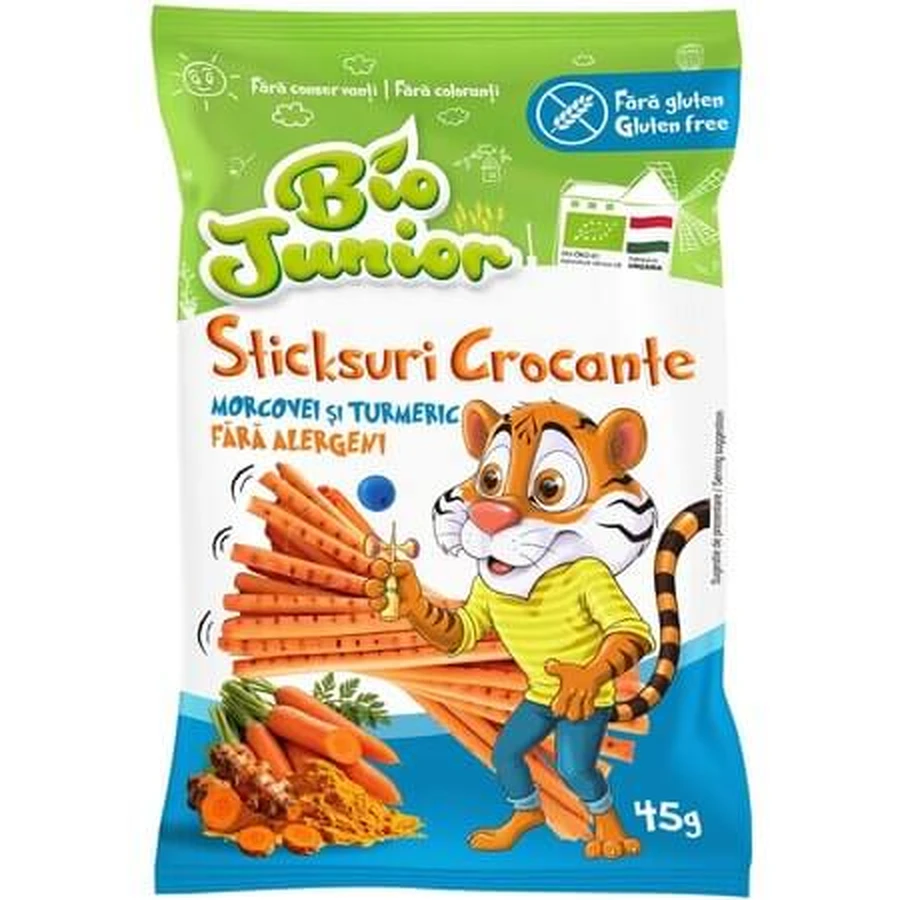Chrupiące paluszki z marchwi i kurkumy, 45 g, Bio Junior: ceny i cechy