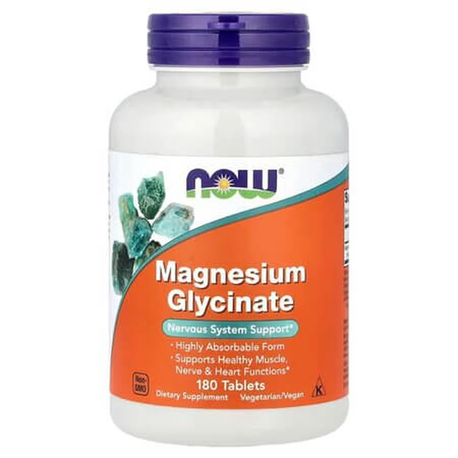Magneziu Glycinate, 180 tablete, Now Foods