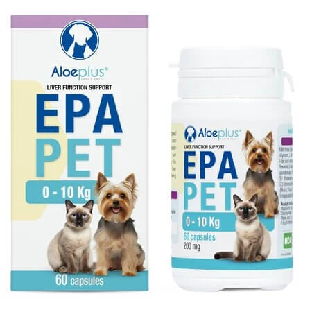 Epapet, een voedingssupplement ter ondersteuning van de leverfunctie bij honden en katten, 200 mg, 60 capsules, Aloeplus